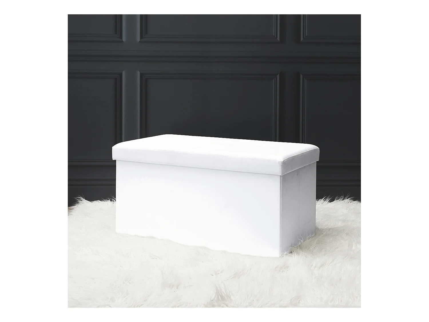 Coffre Banc Pliable Pu Blanc Blanc