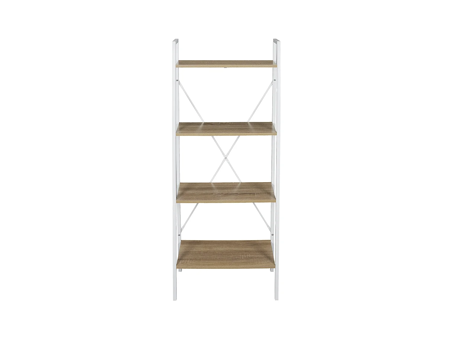 Etagere Bois Et Metal Blanc 148x60x325cm Marron, Blanc