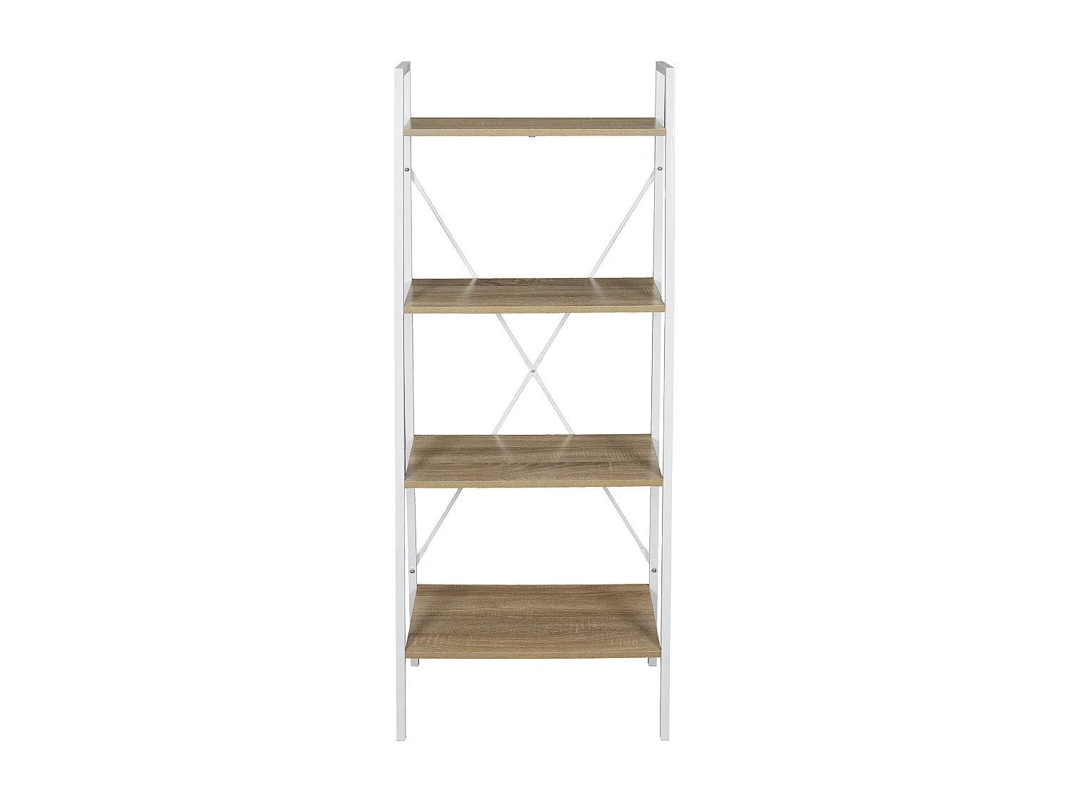 Etagere Bois Et Metal Blanc 148x60x325cm Marron, Blanc