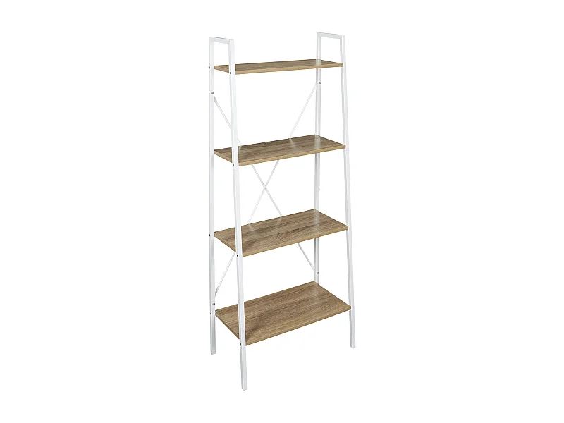 Etagere Bois Et Metal Blanc 148x60x325cm Marron, Blanc