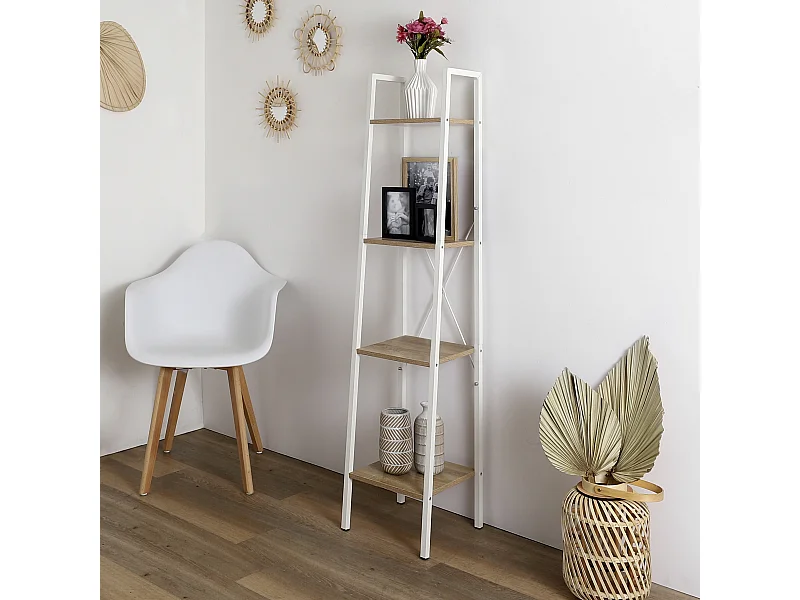 Etagere Bois Et Metal Blanc 148x34x32 Marron, Blanc