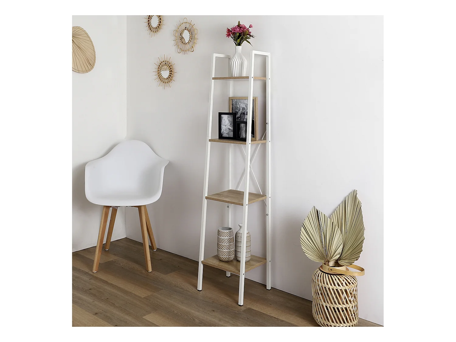 Etagere Bois Et Metal Blanc 148x34x32 Marron, Blanc