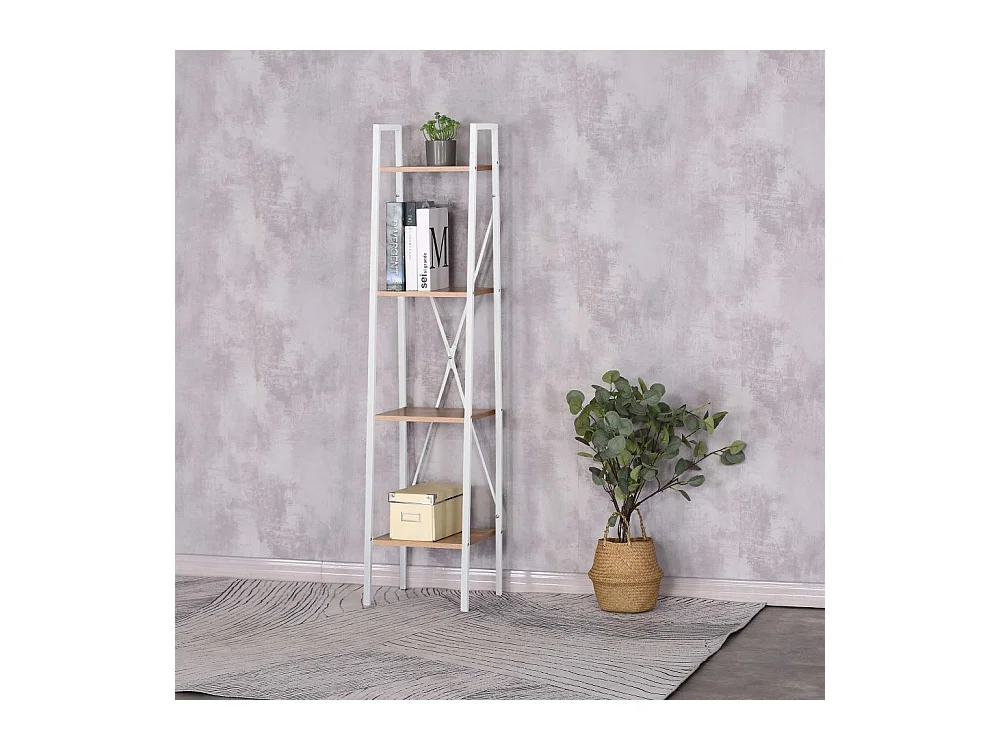 Etagere Bois Et Metal Blanc 148x34x32 Marron, Blanc