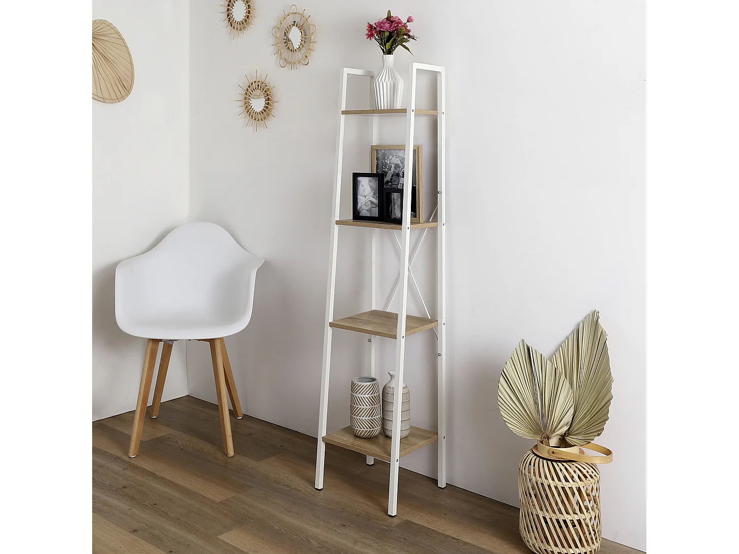 Etagere Bois Et Metal Blanc 148x34x32 Marron, Blanc