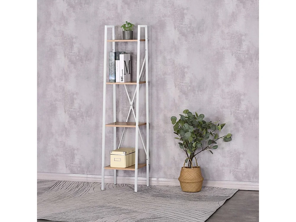 Etagere Bois Et Metal Blanc 148x34x32 Marron, Blanc