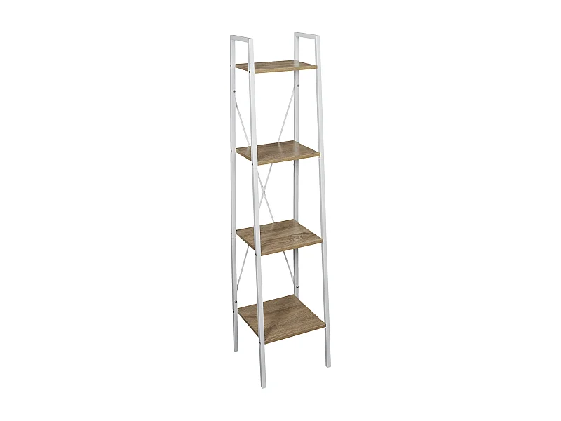 Etagere Bois Et Metal Blanc 148x34x32 Marron, Blanc