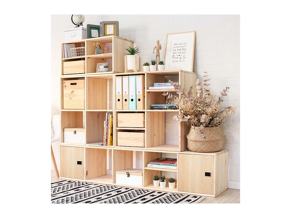Étagère cubes en bois brut Dinamic 6 cases