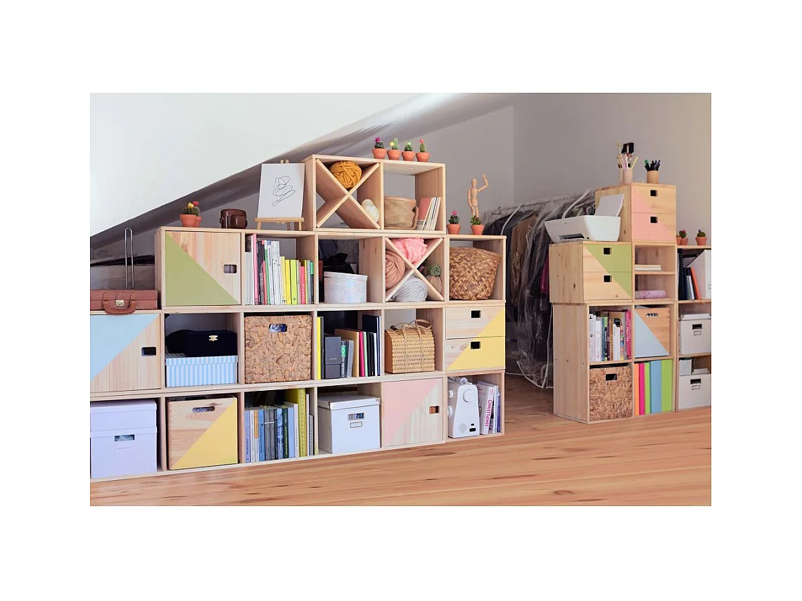 Étagère cubes en bois brut Dinamic 6 cases