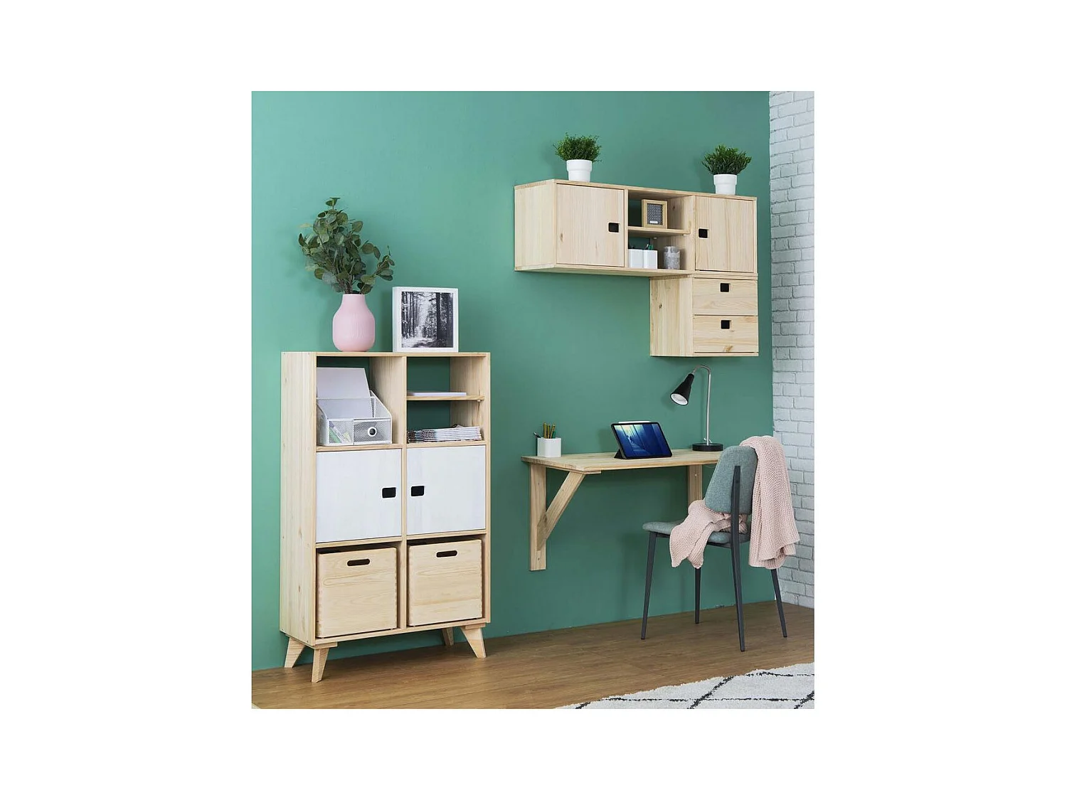 Étagère cubes en bois brut Dinamic 6 cases