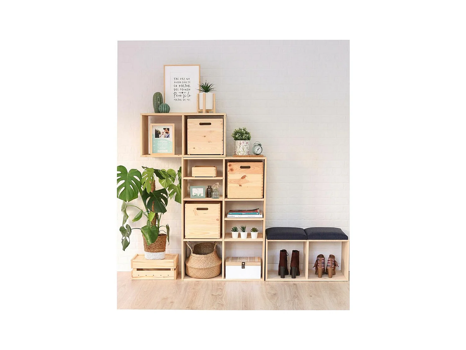 Étagère cubes en bois brut Dinamic 6 cases