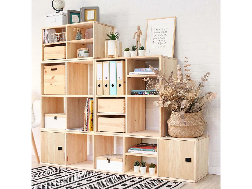 Étagère cubes en bois brut Dinamic 6 cases