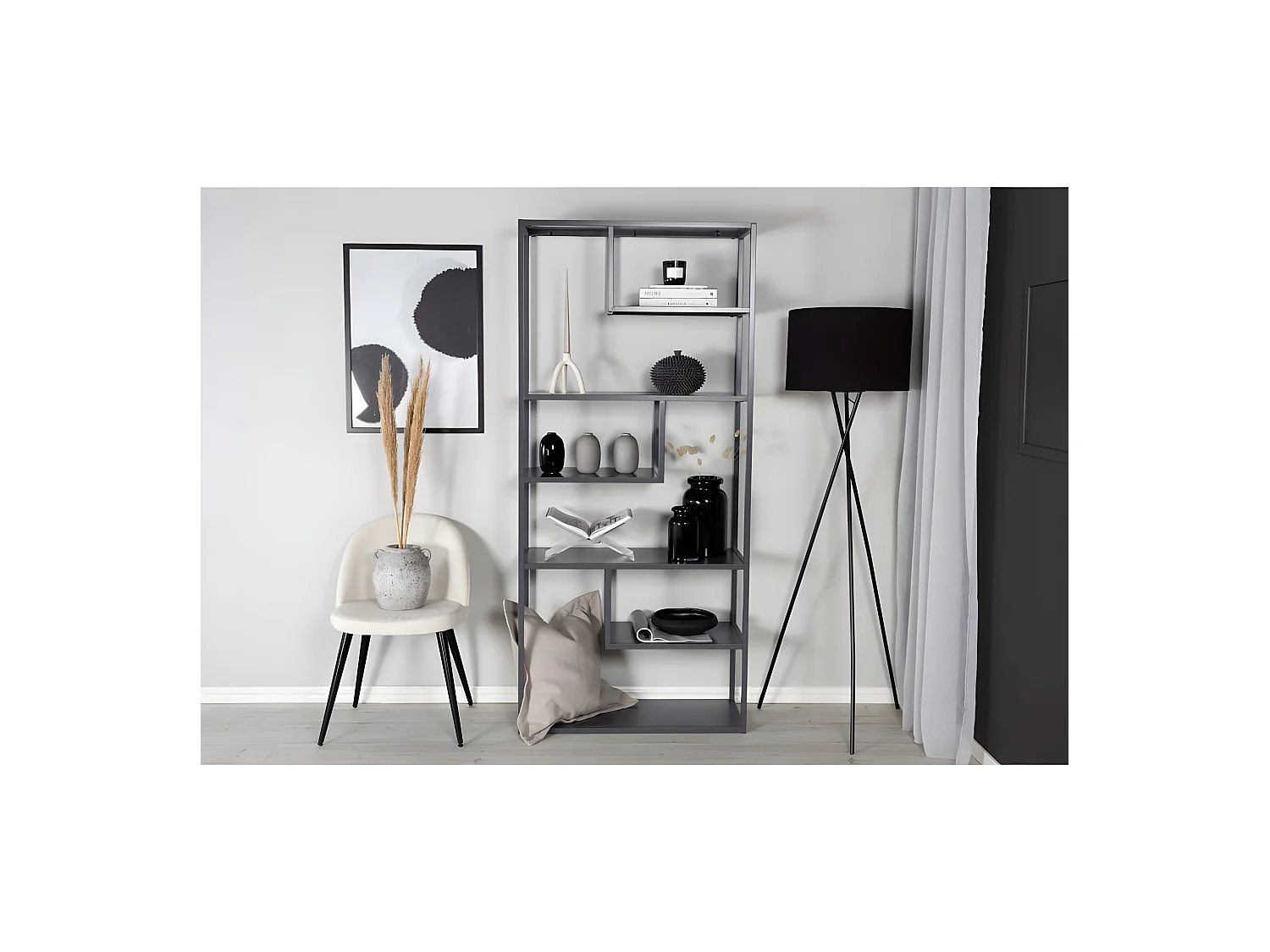 Étagère Bibliothèque 6 Niveaux "Staal" 188cm Gris Clair