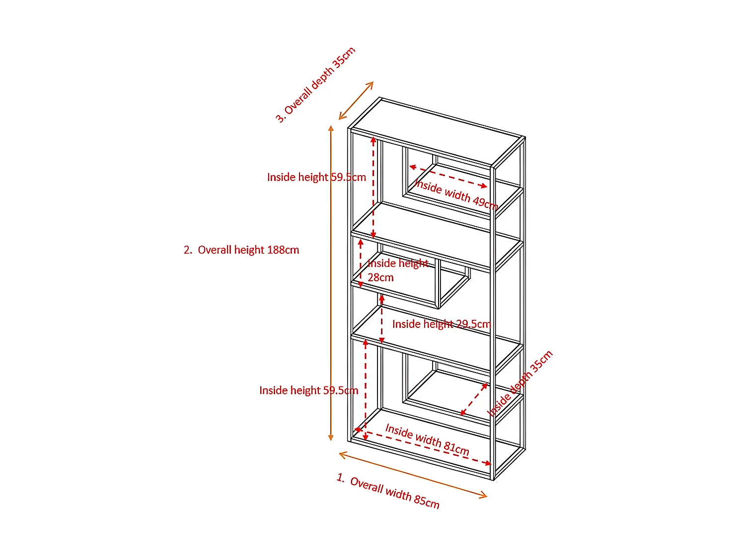 Étagère Bibliothèque 6 Niveaux "Staal" 188cm Gris Clair