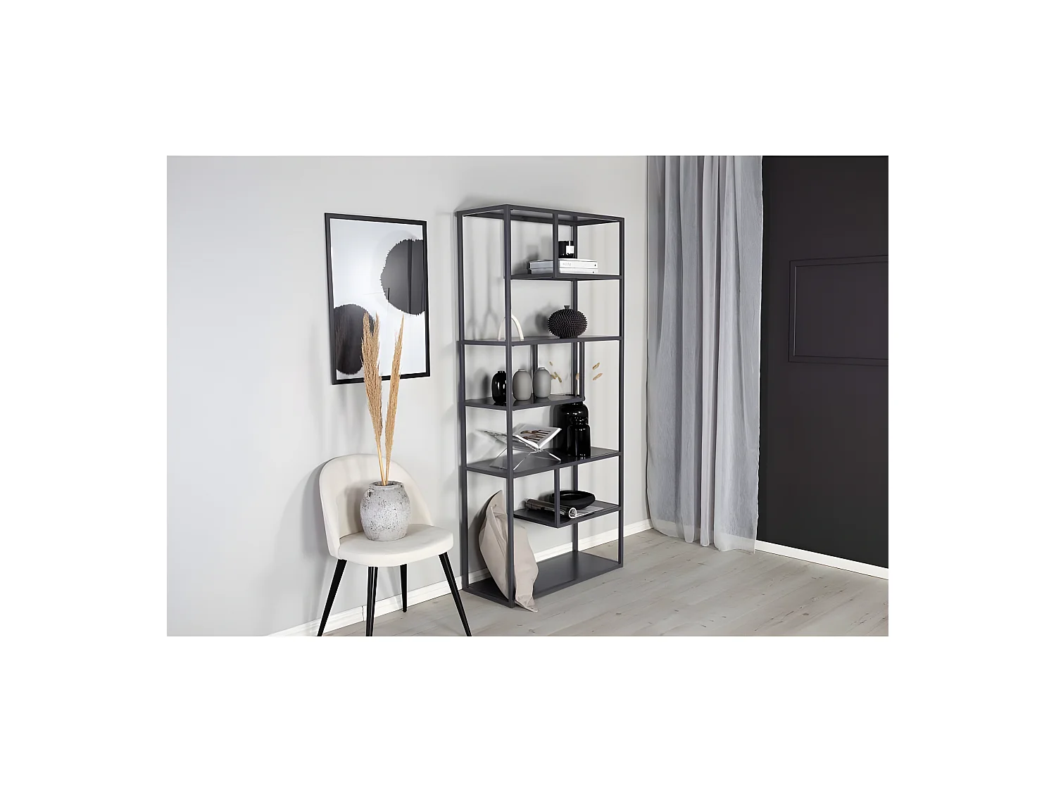 Étagère Bibliothèque 6 Niveaux "Staal" 188cm Gris Clair