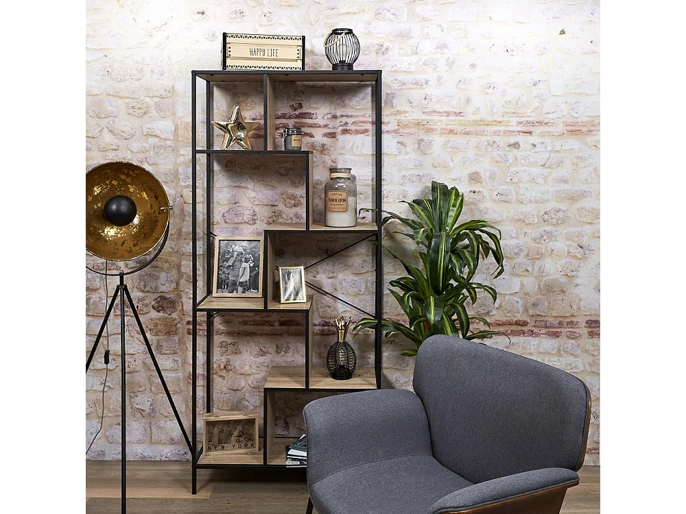 Etagere Edison 80x30x180cm Marron, Noir