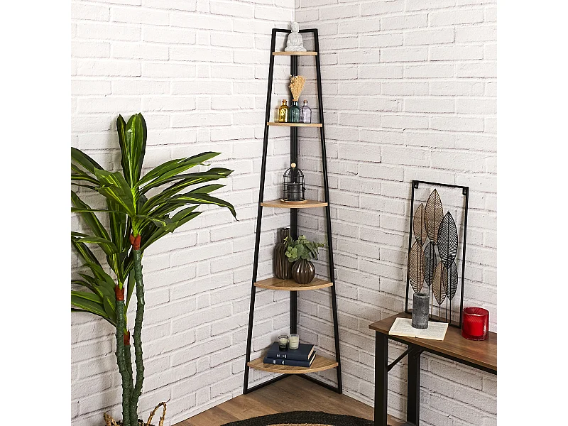 Etagere Angle Bois Et Metal Marron, Noir