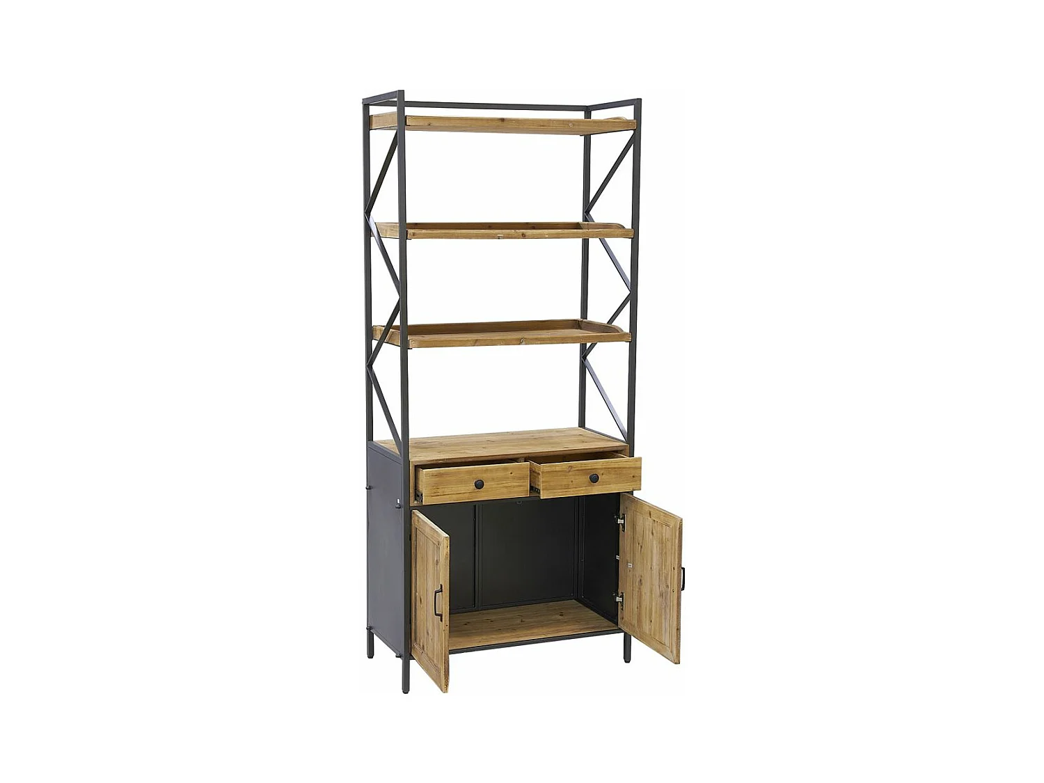 Etagère en pin et métal 2 tiroirs