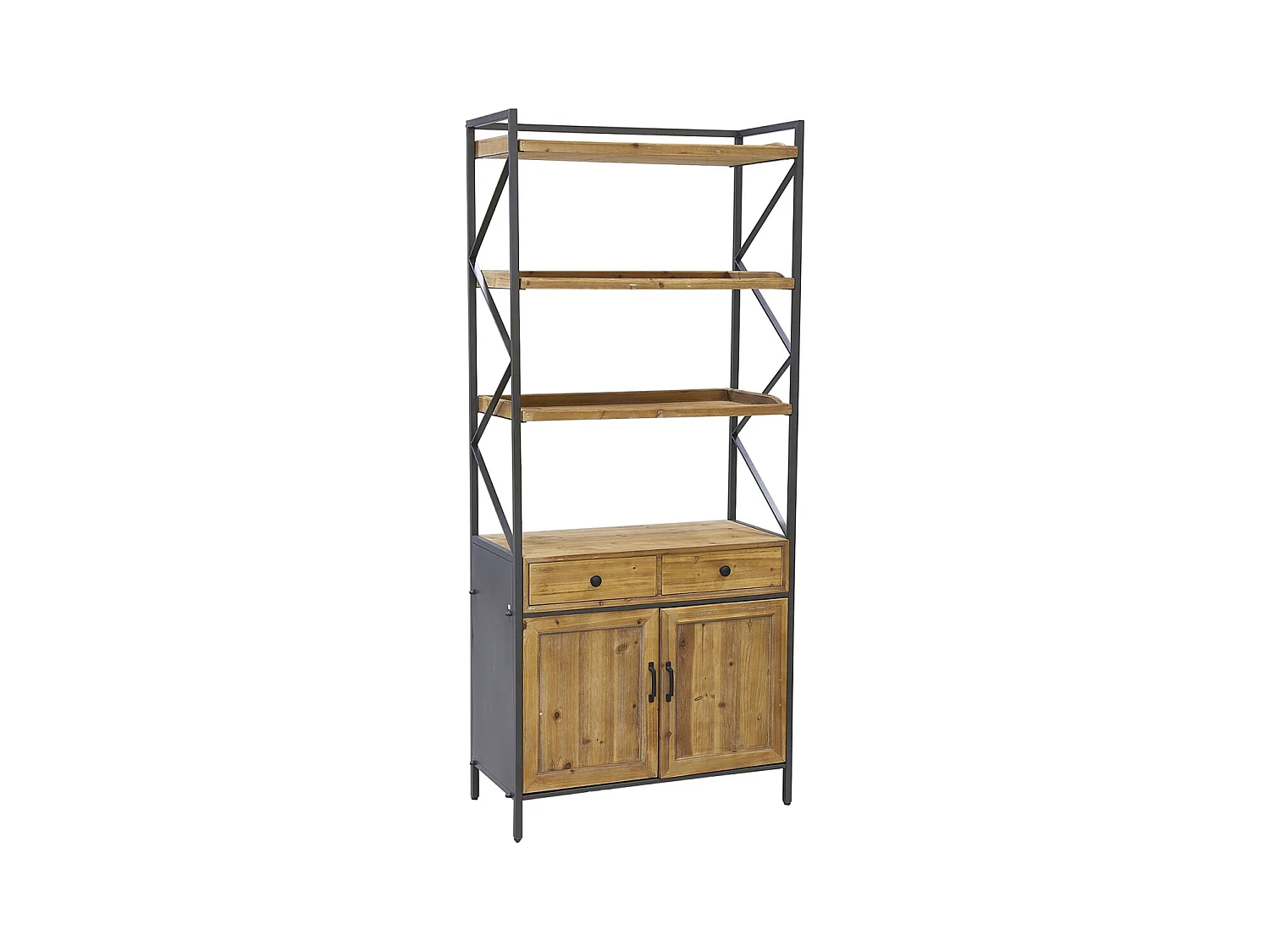 Etagère en pin et métal 2 tiroirs