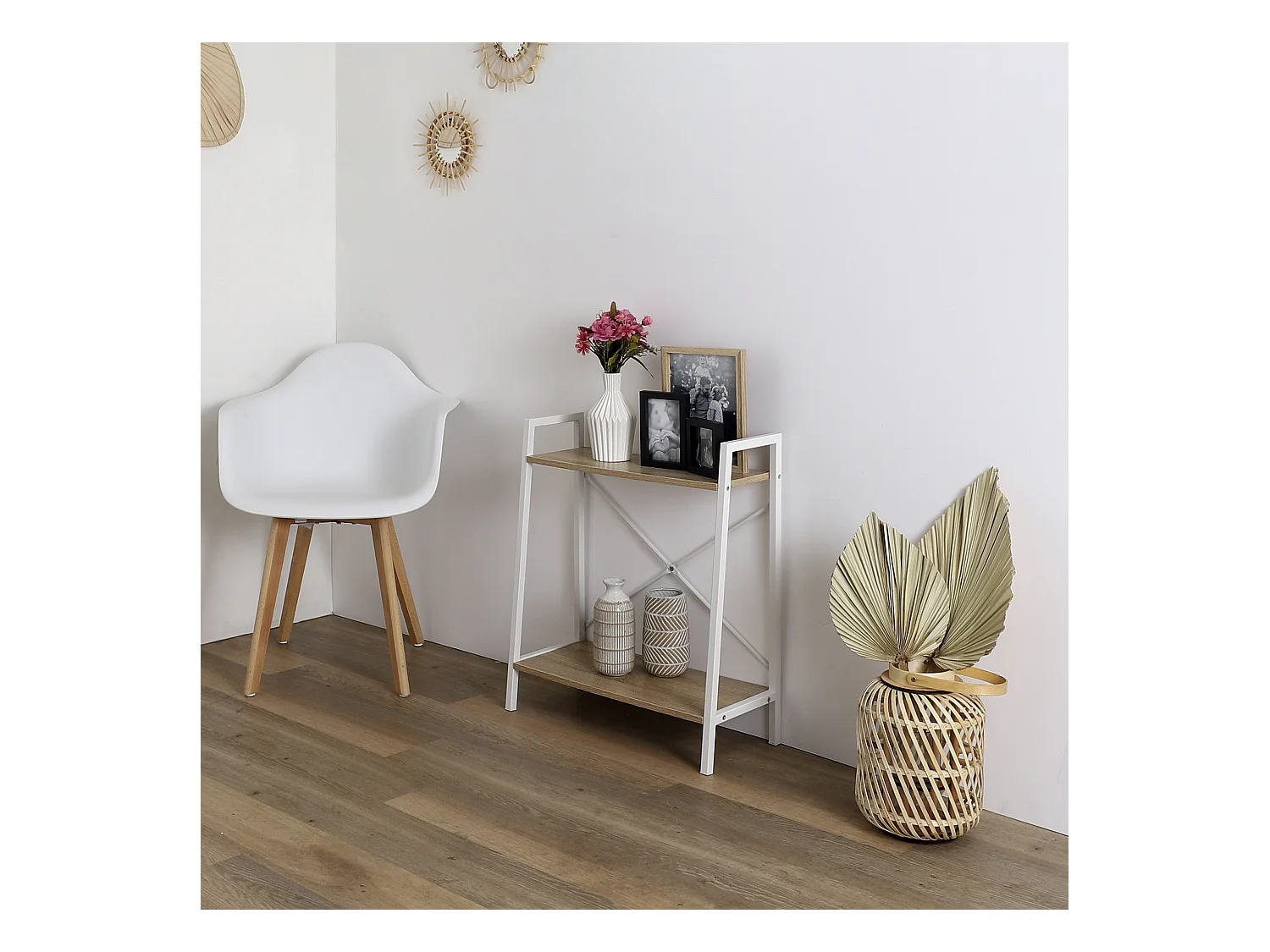 Etagere Bois Et Metal Blanc 70x60x27cm Marron, Blanc