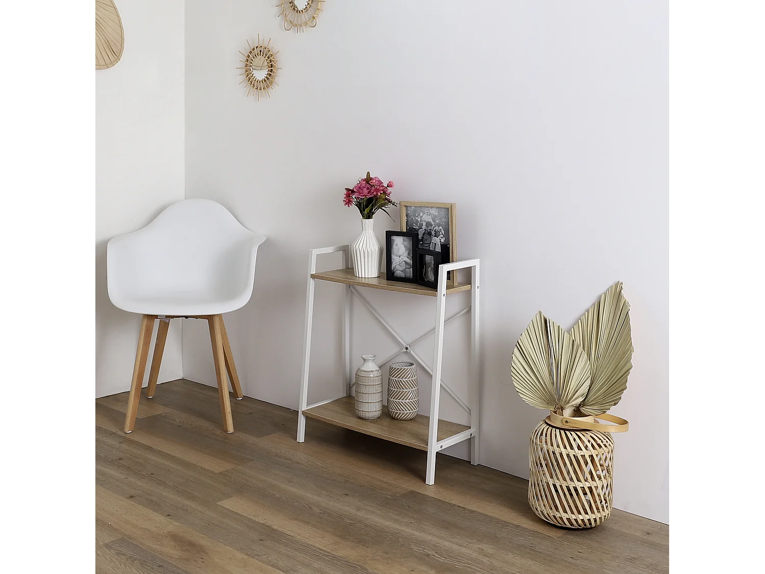 Etagere Bois Et Metal Blanc 70x60x27cm Marron, Blanc