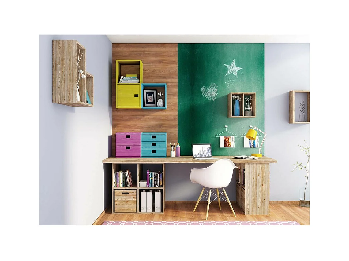 Mensola a cubetti in legno grezzo Dinamic 4 spazi