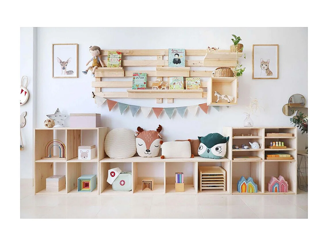 Étagère cubes en bois brut Dinamic 4 cases