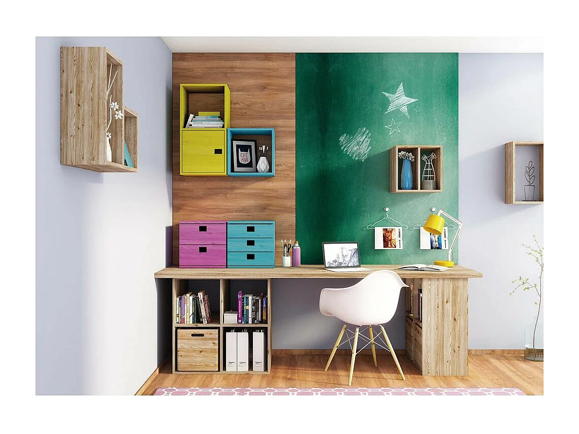 Étagère cubes en bois brut Dinamic 4 cases