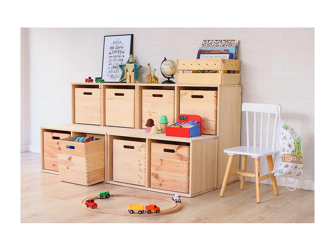 Étagère cubes en bois brut Dinamic 4 cases