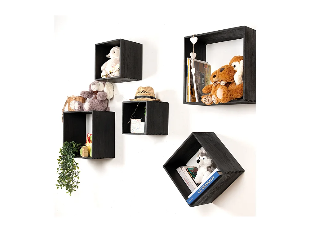 Étagères cube en bois de paulownia (Lot de 5)