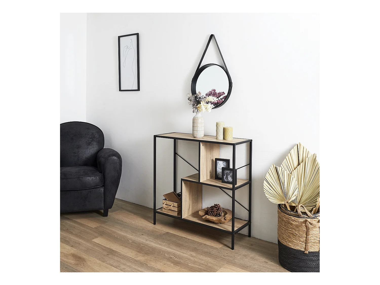 Etagere Edison 80x30x79.5cm Noir, Marron