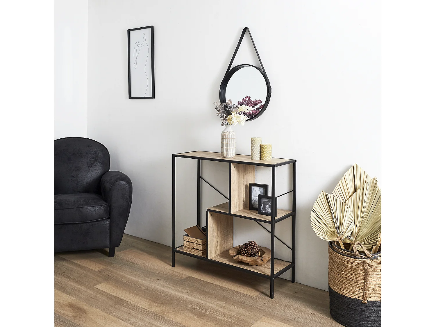 Etagere Edison 80x30x79.5cm Noir, Marron