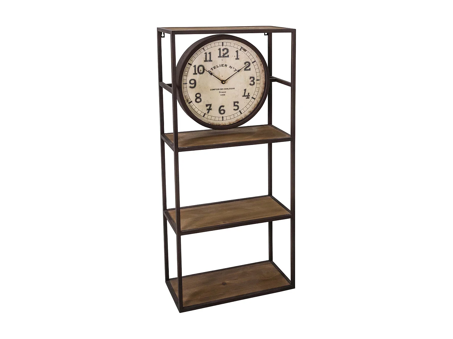 Etagère murale avec pendule en fer et bois 45 x 20 x 100.5 cm
