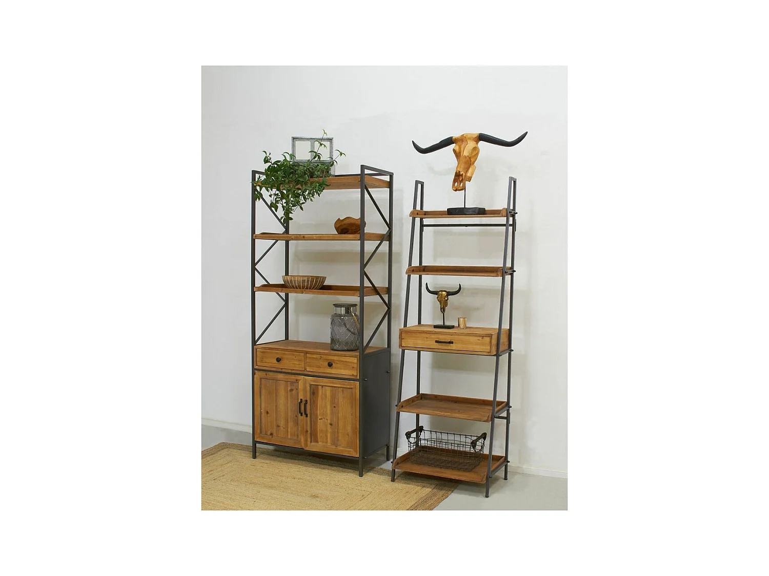 Etagère en pin et métal 1 tiroir