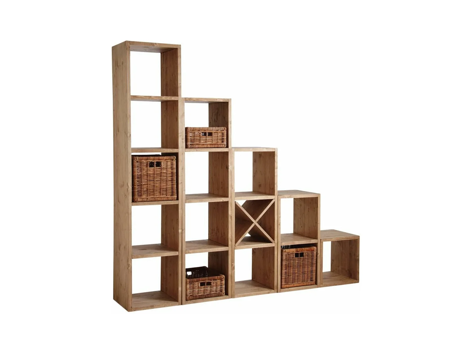 Etagère 4 cases en épicéa ciré miel 4 cases