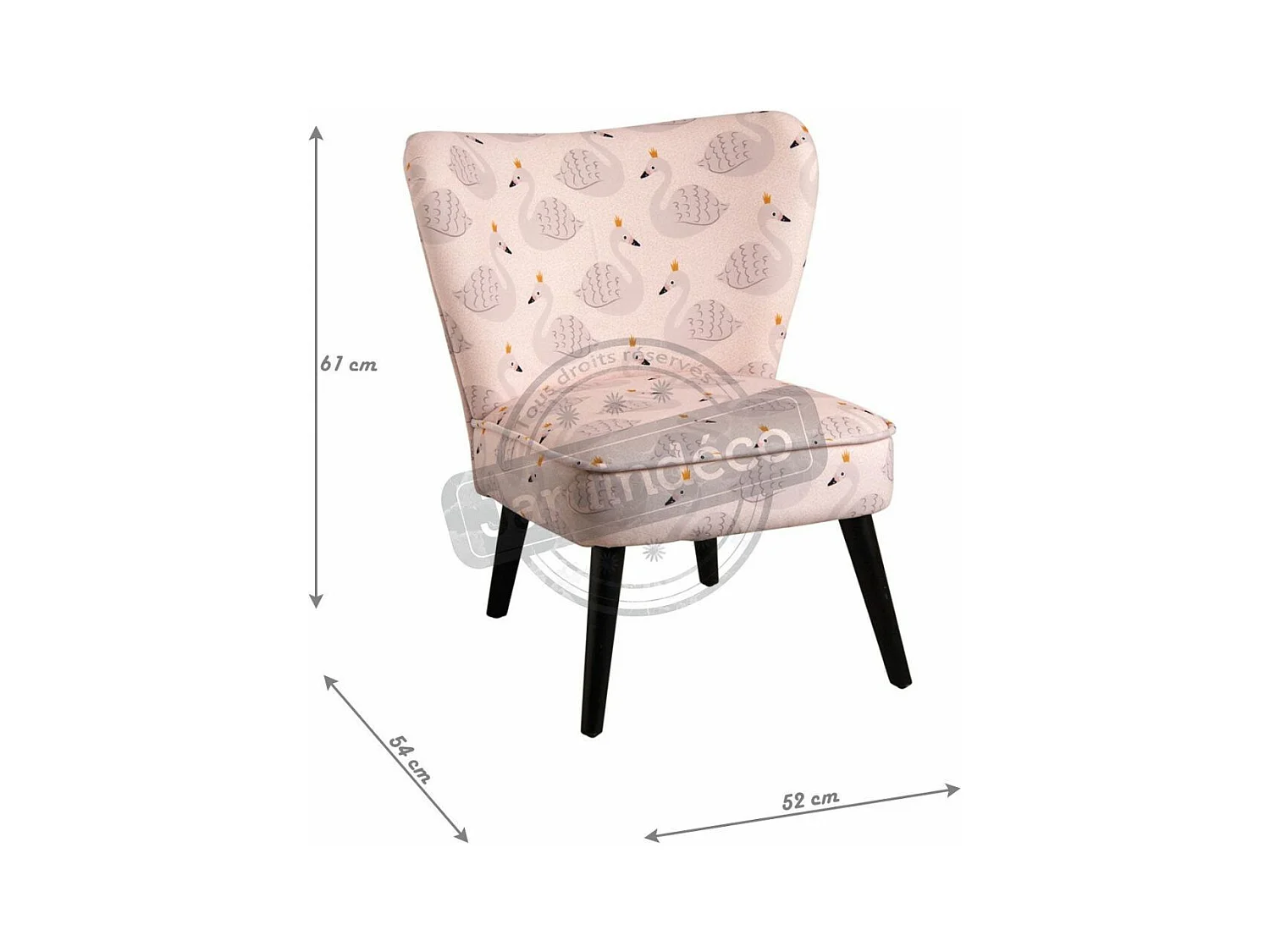 Fauteuil enfant en coton et bois Cygne rose