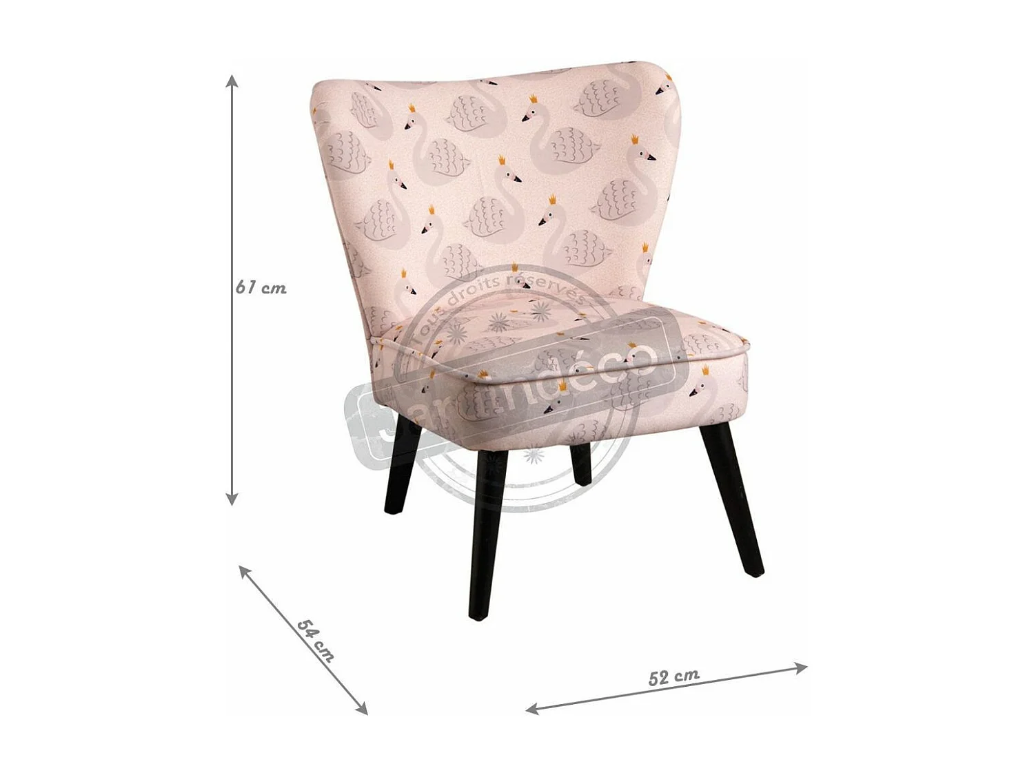 Fauteuil enfant en coton et bois Cygne rose