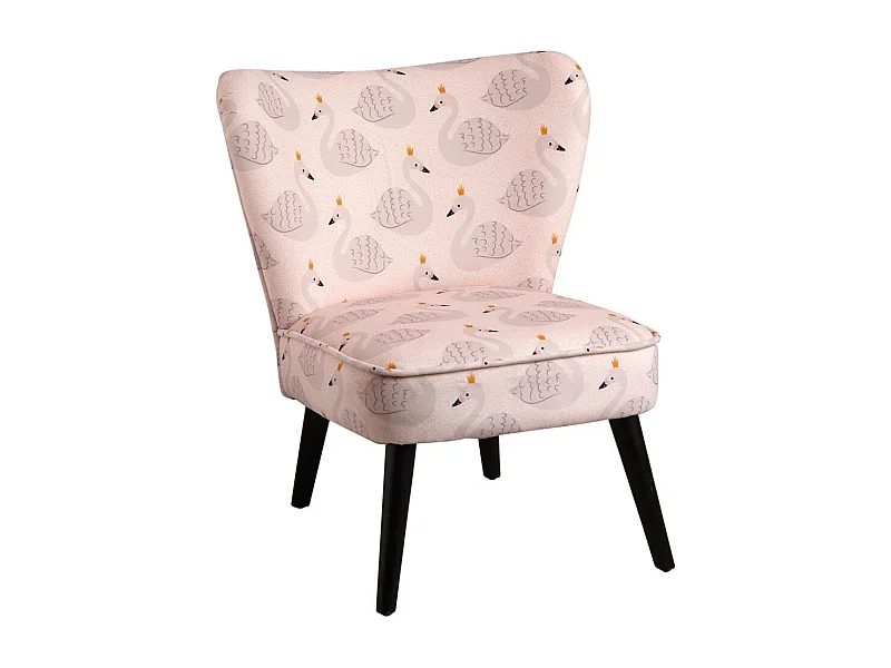 Fauteuil enfant en coton et bois Cygne rose