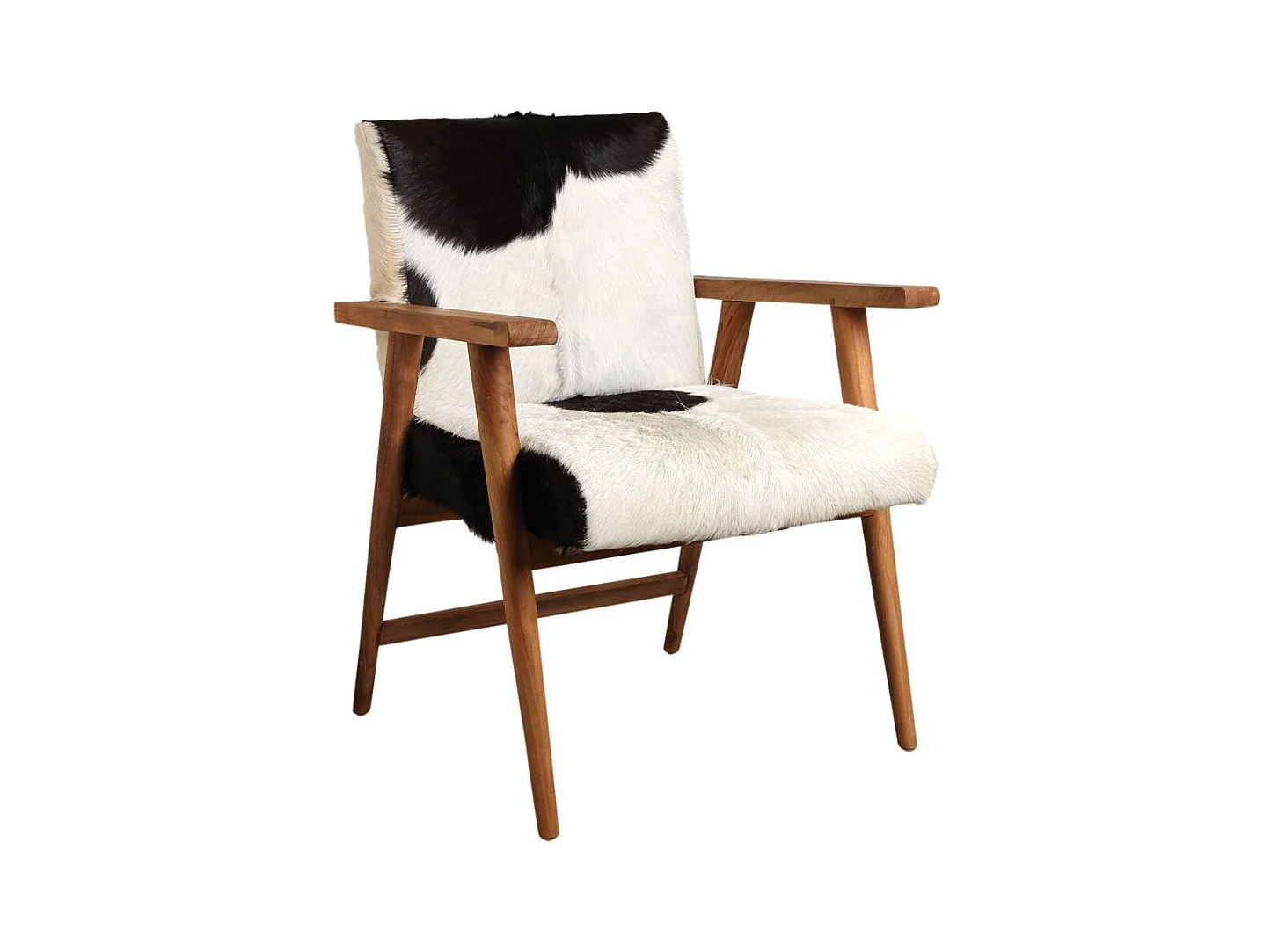 Fauteuil teck avec peau de chèvre noire