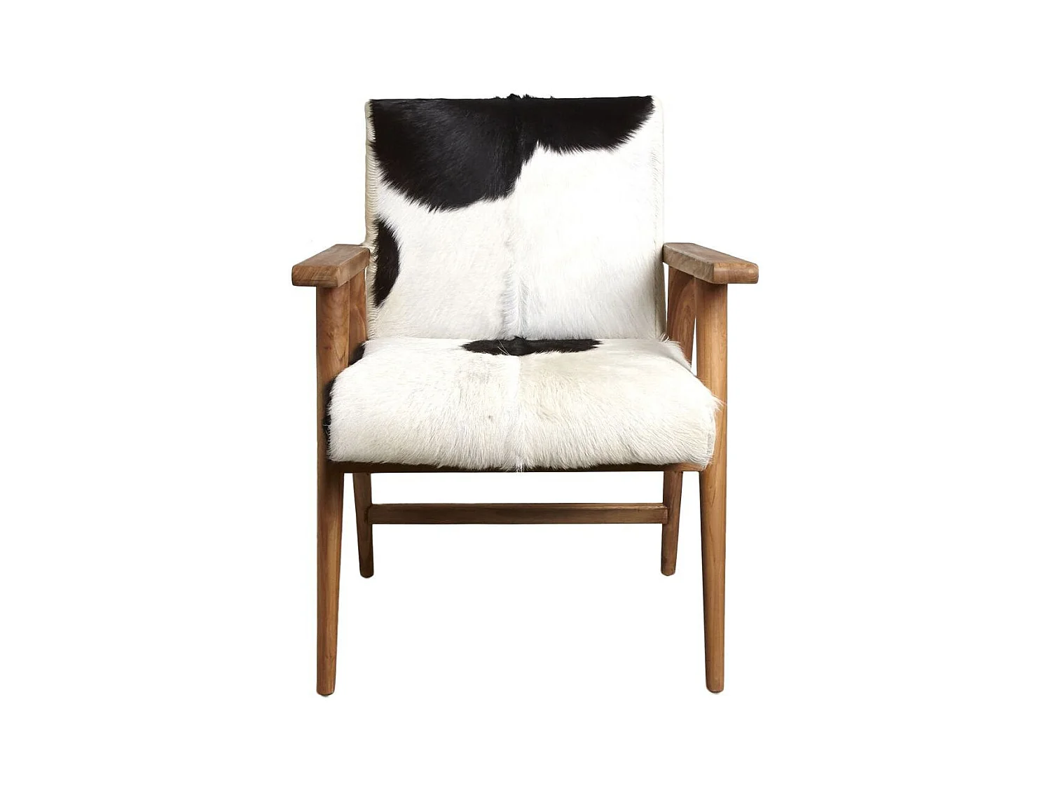Fauteuil teck avec peau de chèvre noire
