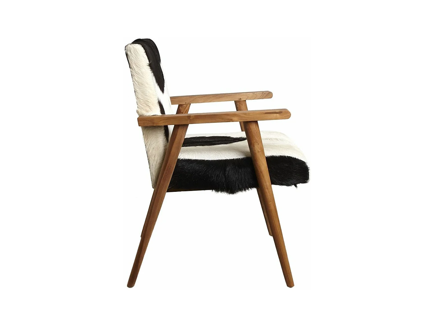 Fauteuil teck avec peau de chèvre noire
