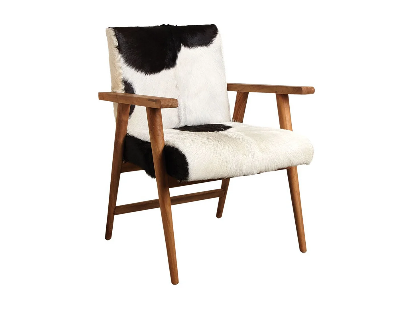 Fauteuil teck avec peau de chèvre noire