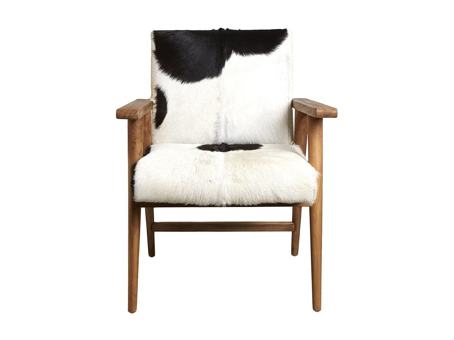 Fauteuil teck avec peau de chèvre noire