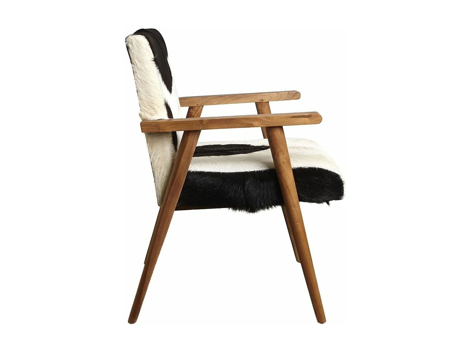 Fauteuil teck avec peau de chèvre noire