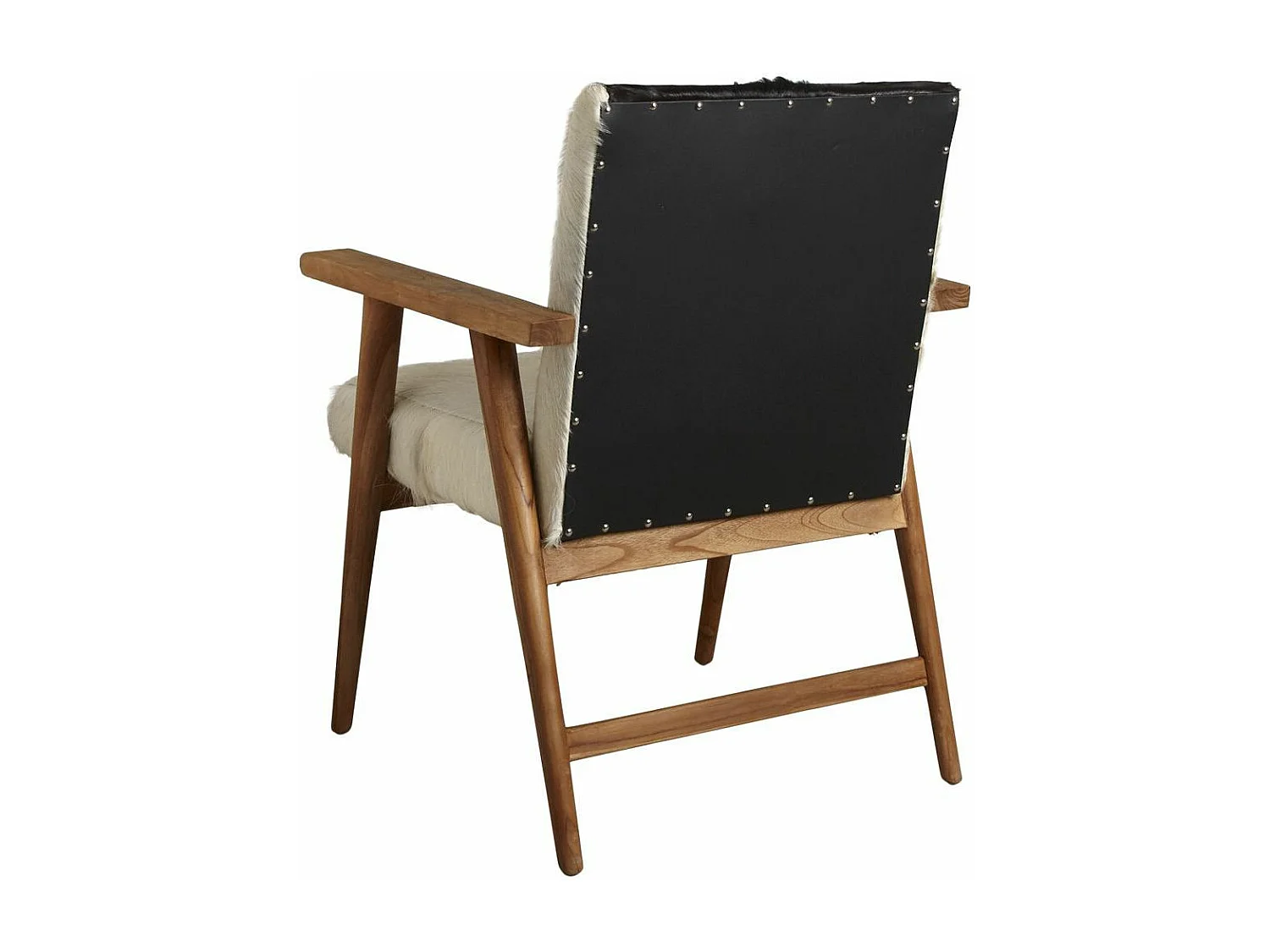 Fauteuil teck avec peau de chèvre noire