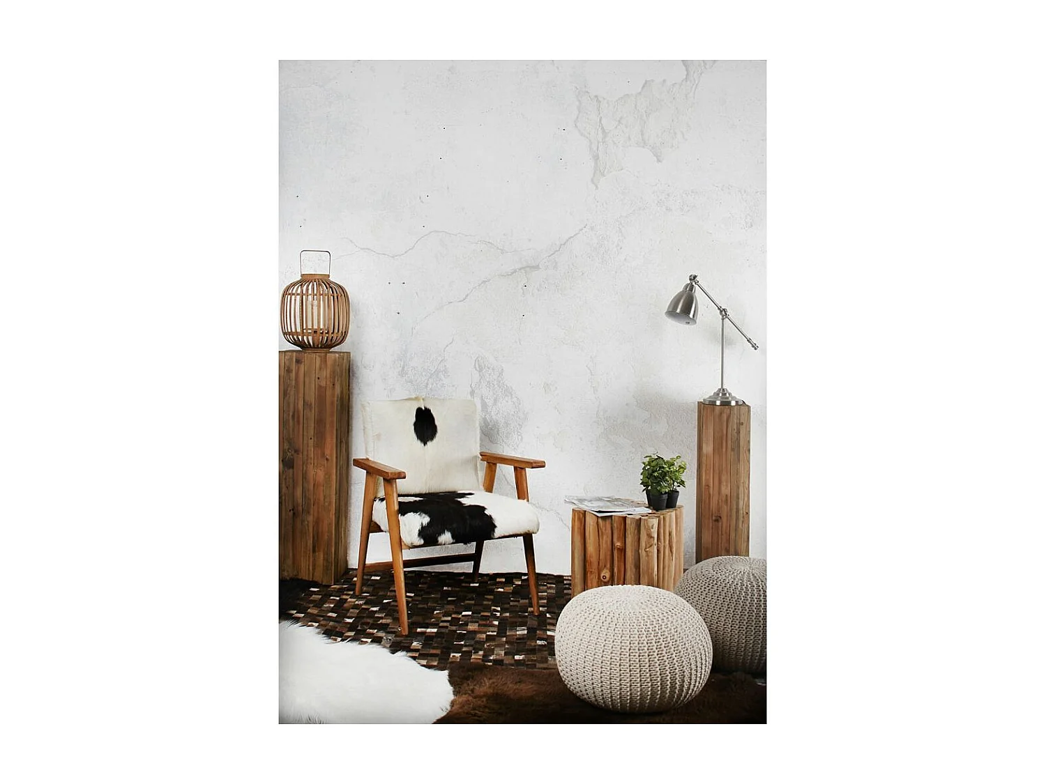 Fauteuil teck avec peau de chèvre noire