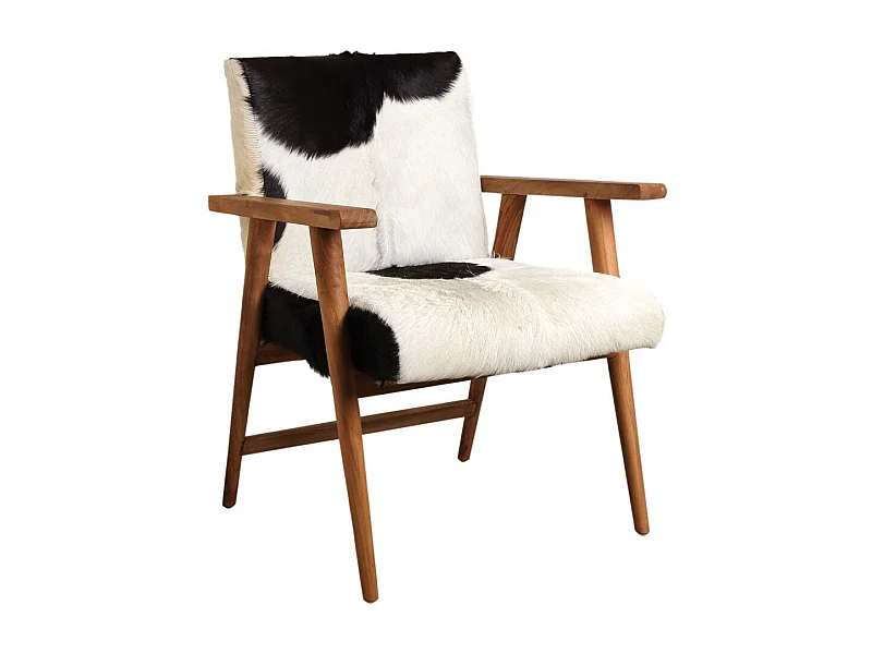 Fauteuil teck avec peau de chèvre noire