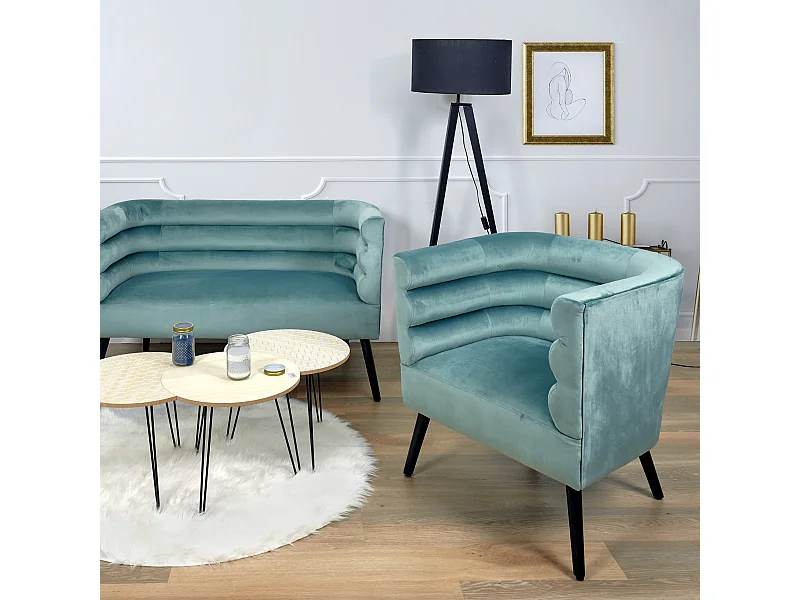 Fauteuil Amelia Velours Vert Vert, Gris, Noir