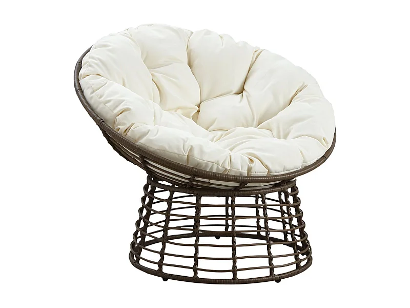 Fauteuil Papasan en polyrésine et acier Ecru & Chocolat