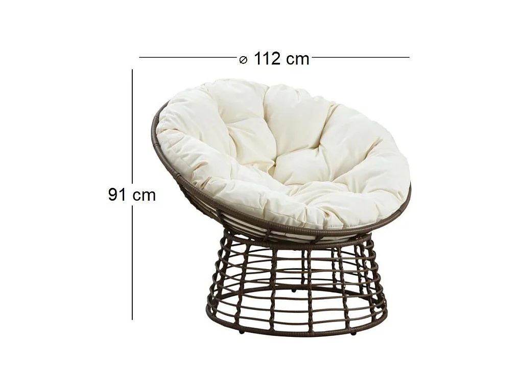 Fauteuil Papasan en polyrésine et acier Ecru & Chocolat