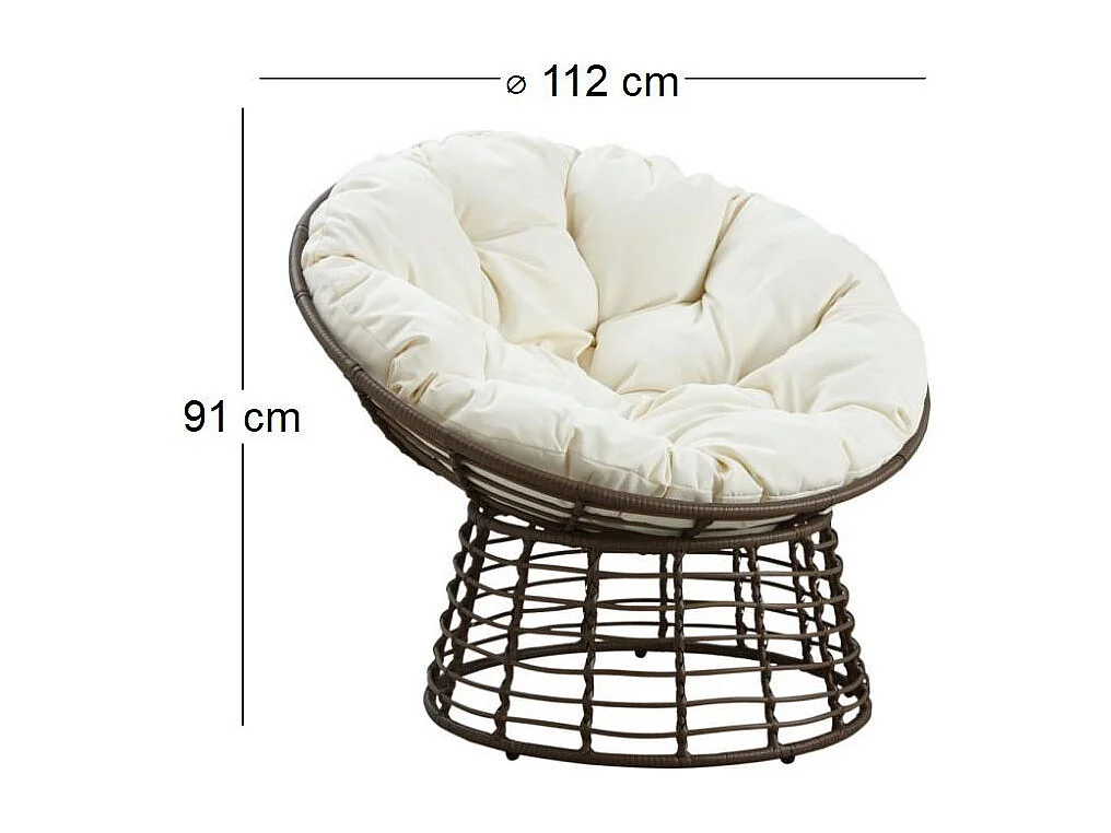 Fauteuil Papasan en polyrésine et acier Ecru & Chocolat